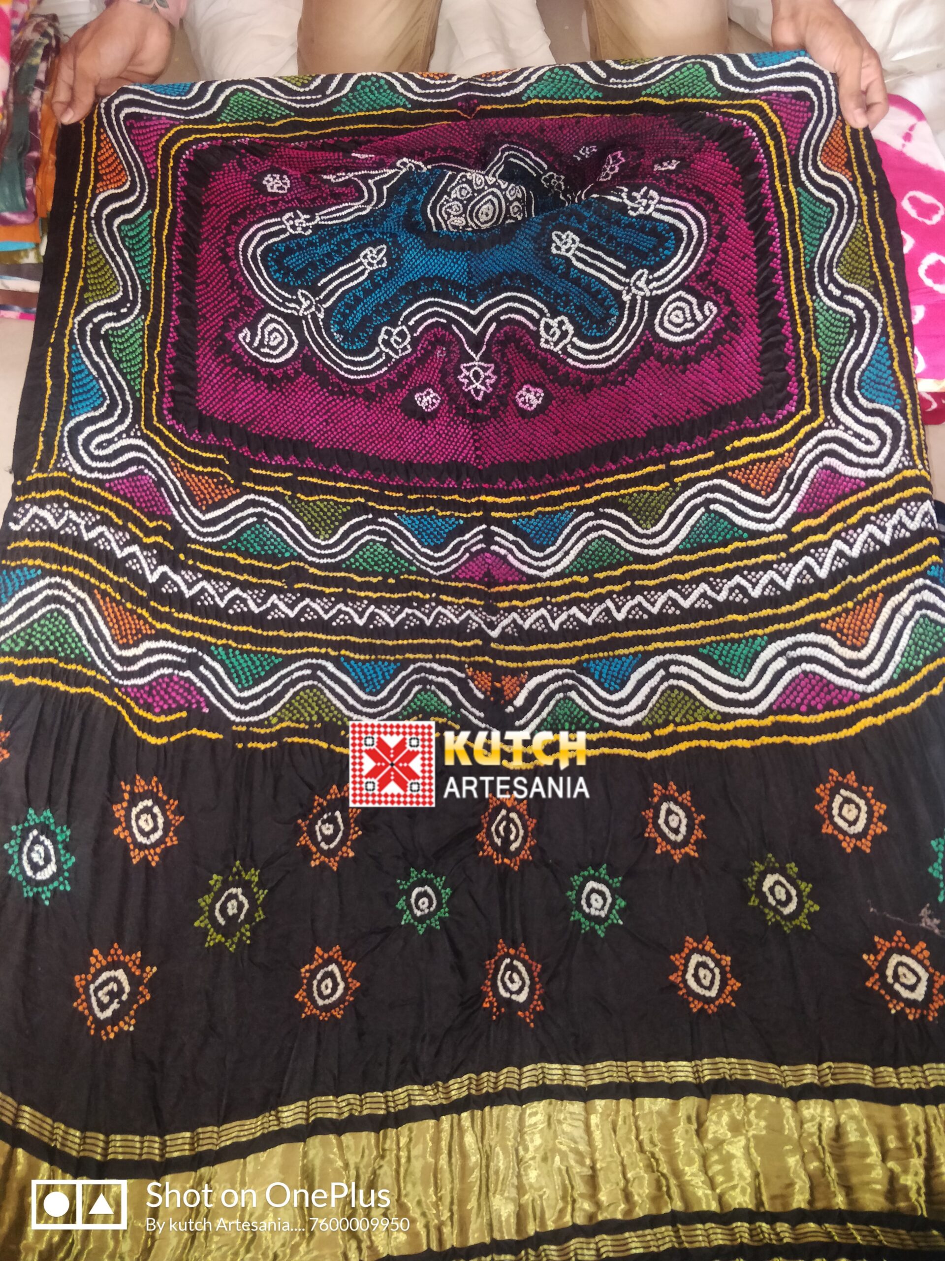 Pure gaji silk fabric tiny bandhani bandhej designer multi color heavy ...